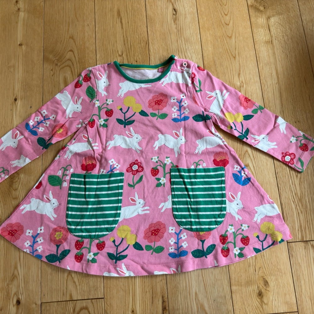 Mini Boden Pink Floral Bunny Kids Tunic Sz2-3y